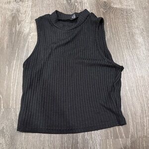 SHEIN Black Ribbed High Neck Cropped Tank Top